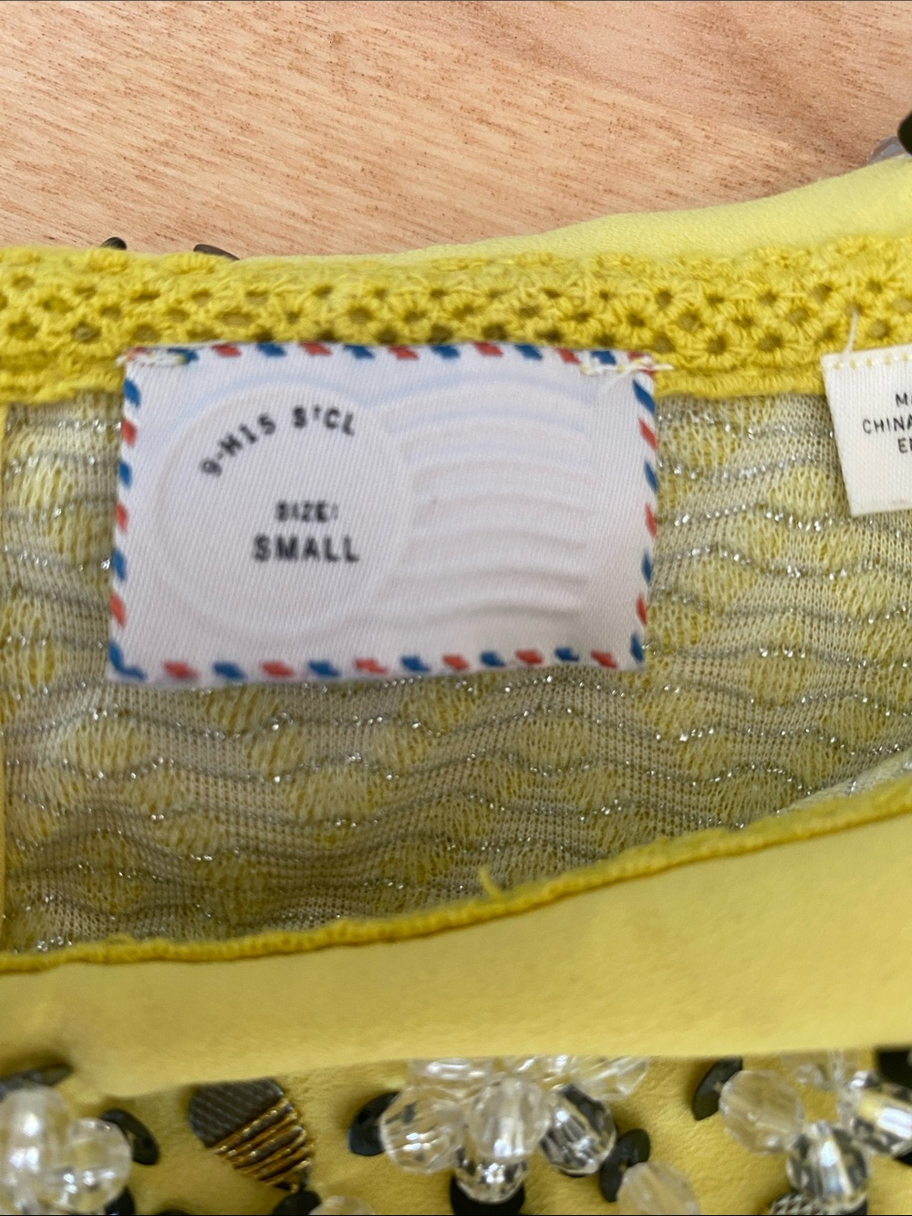 Anthro Yellow Textured Peter Pan Collar Blouse with Embellished Collar - Picture 2 of 12